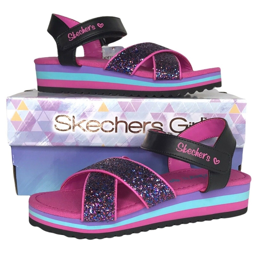 Skechers Toddler & Little Girl's Glitter Sandals Cute & Comfy Multicolor sz 12
